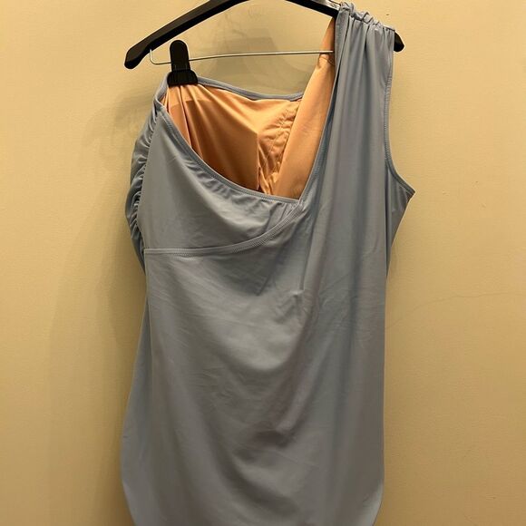 J. Crew Factory One Shoulder Onepiece Swimsuit Ruched Size 18 Light Blue NWT - Picture 3 of 6